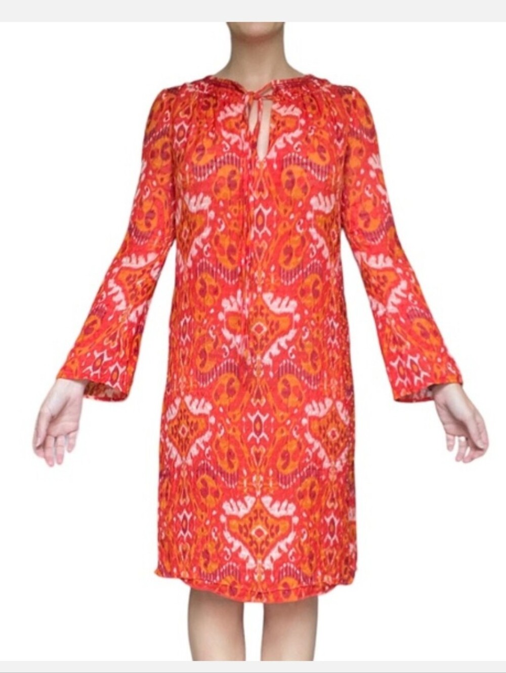 Tory Burch Silk Blend Orange Ikat Pattern Tunic Dress Size 4